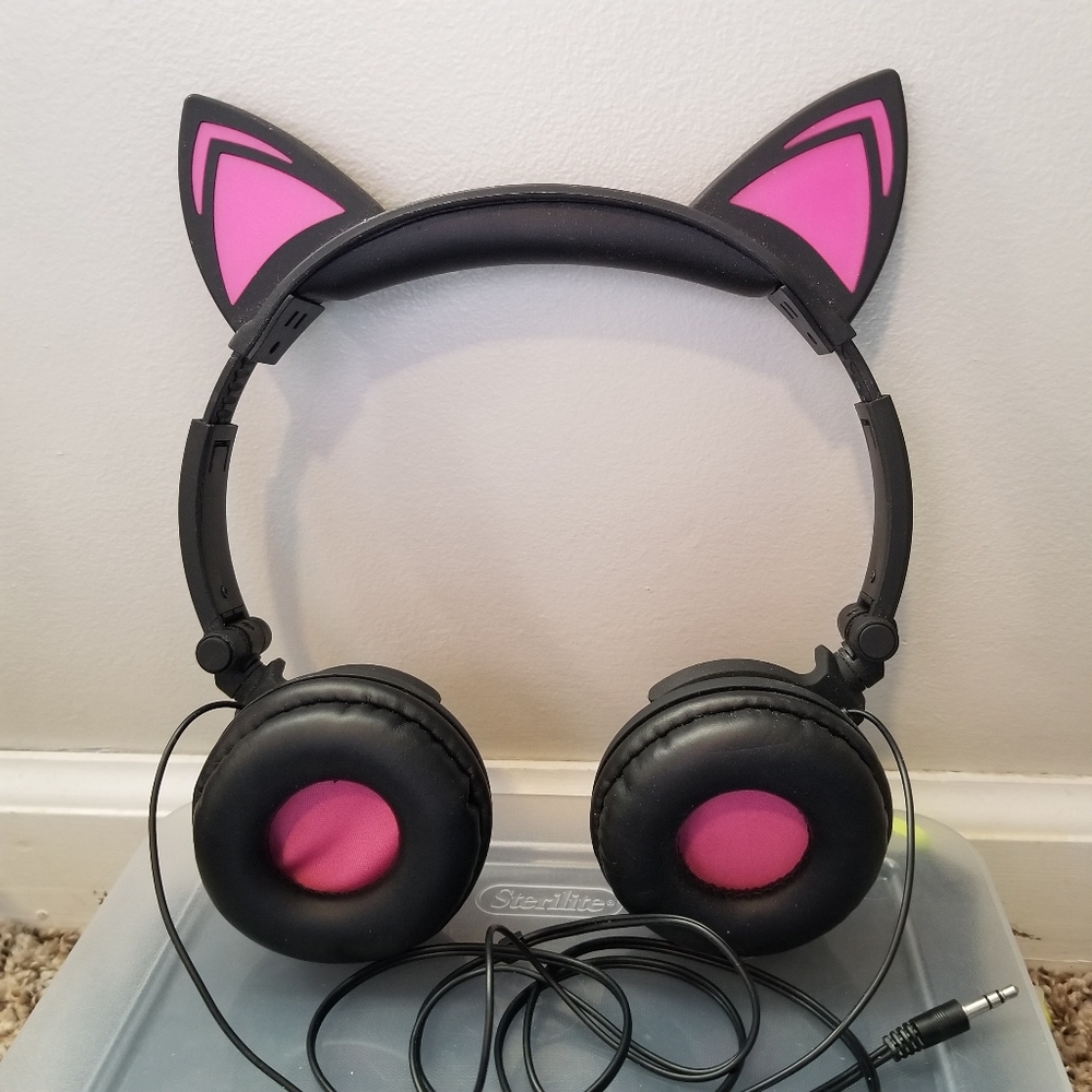 Headphones Light Up Cat Ear Over Ear Black and Pink **CLEARANCE**